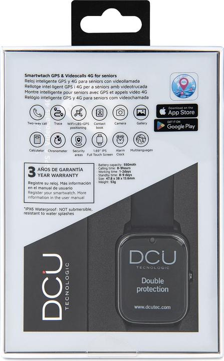 Immagine prodotto DCU Tecnologic Smartwatch Senior con GPS e videochiamate 4G con display IPS da 1,69 pollici impermeabile IPX6 (26 mm, 4G)