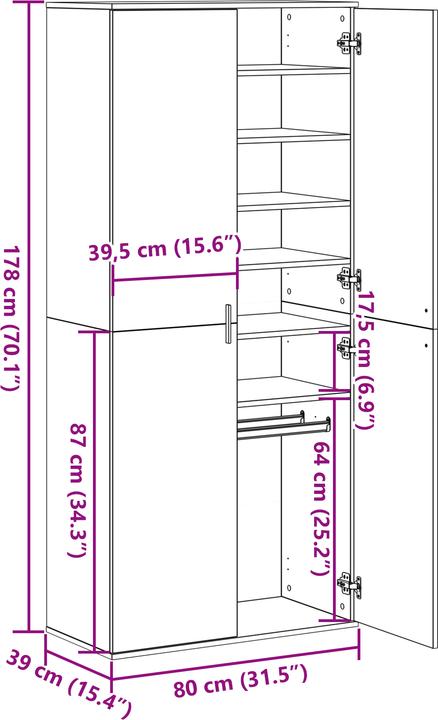 Produktbild vidaXL Staufächer für das Wohnzimmer (80 x 39 x 178 cm)