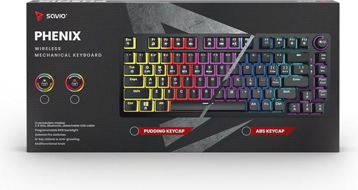 Actual product image Savio PHENIX Gateron Red Pro Pudding wireless mechanical keyboard (US, Cable, Wireless)