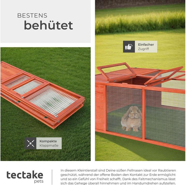 Actual product image tectake Rabbit hutch Murphy, foldable, with roof opening, 150x103x53cm