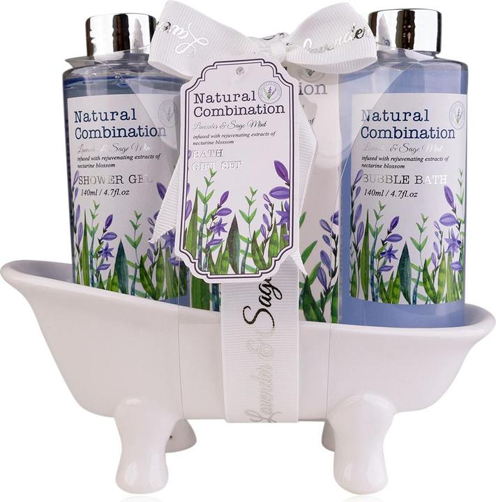 Actual product image Accentra Bath set LAVENDEL in ceramic bath tub, incl. 140ml shower gel, 140ml bubble bath, 50g bath salt (Hair care set)