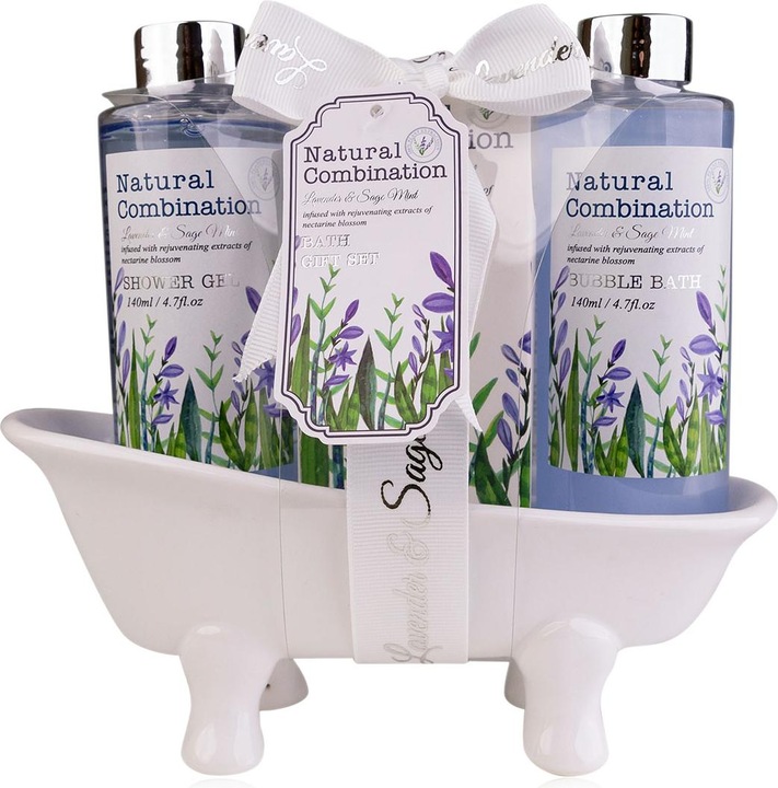 Produktbild Accentra Badeset LAVENDEL in Keramikbadewanne, inkl. 140ml Duschgel, 140ml Schaumbad, 50g Badesalz, Duft: Lav (Haarpflege set)