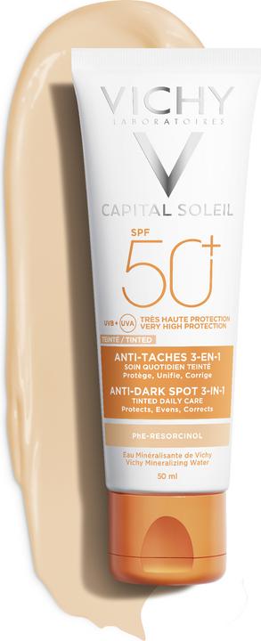 Actual product image Vichy Ideal Soleil Anti-Pigment Stain Cream 3in1 (Sun cream face, SPF 50+, 50 ml, 77 g)