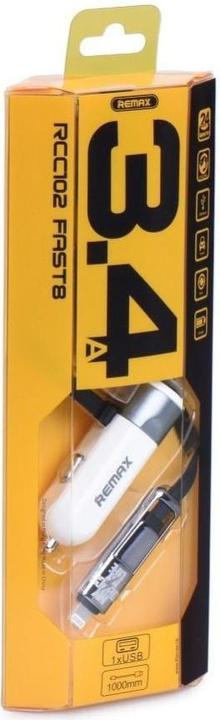 Produktbild OEM REMAX Autoladegerät RCC-102 – USB – 3,4 A mit 2-in-1-Kabel Micro-USB, Lightning Silber