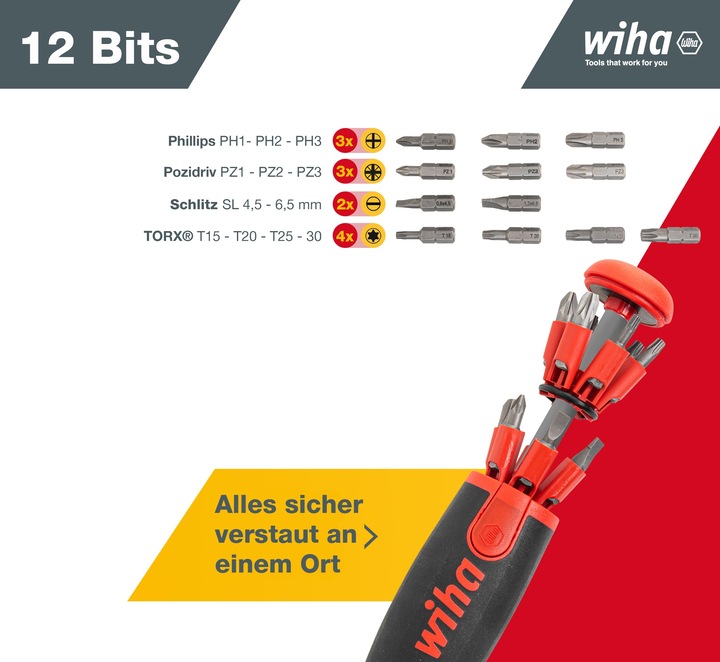 Productafbeelding Wiha Magazijnbithouder LiftUp 25. magnetisch 1/4. (Gleuf, Phillipps kruissleuf (PH), Kruisvormig PZ, Pin-torx)