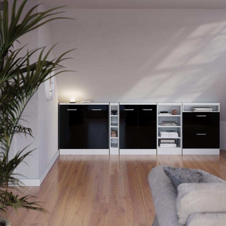 Produktbild Vichy Dachschrägenschrank Rion, Schwarz-Eiche Hochglanz/Weiss/Weiss, mit 2 Schubladen (46 x 46 x 81.60 cm)