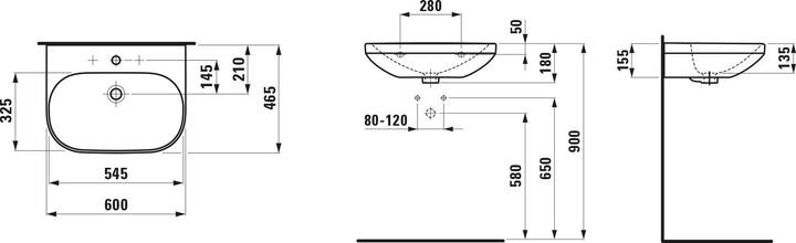 Actual product image Laufen Washbasin LUA 60x46cm w ÜL 1 HL-A manhattan (460 mm, 600 mm)