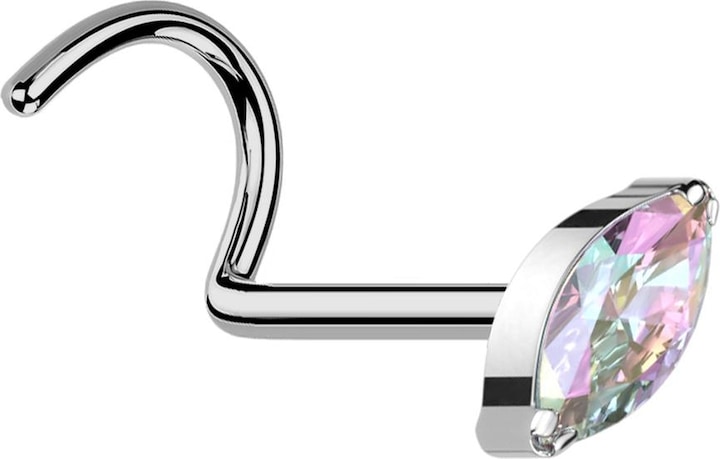 Actual product image Star Piercing Nose stud curved silver with oval crystal multicolour (without brass, Titanium G23)