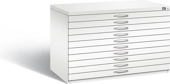Produktbild C+P Zeichnungsschrank, DIN A1, 10 Schubladen, Höhe 760 mm, verkehrsweiss (110 x 76.50 x 76 cm)
