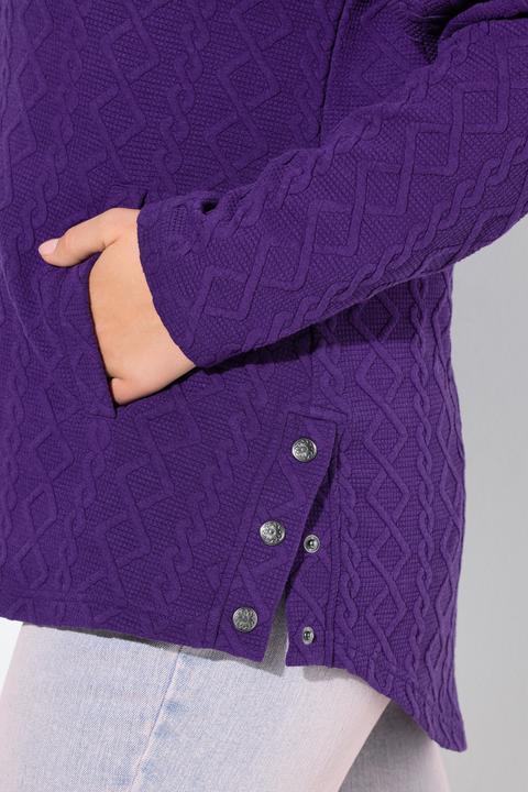 Image du produit Ulla Popken Veste à capuche, motif torsadé et boutons-pression. Dos plus long. (46, 48)