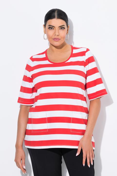 Produktbild Ulla Popken T-Shirt, Ringel, Classic, Rundhals, Halbarm, Taschen (62)