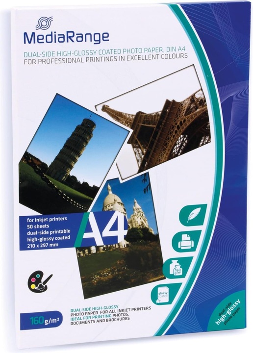 Image du produit MediaRange Papier photo brillant double face (160 g/m², A4, 50 x)