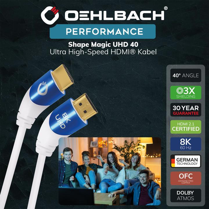 Produktbild Oehlbach HDMI AV Anschlusskabel (1x HDMI-Stecker - 1x HDMI-Stecker) 3 m Weiss (3 m, HDMI, 2.1)