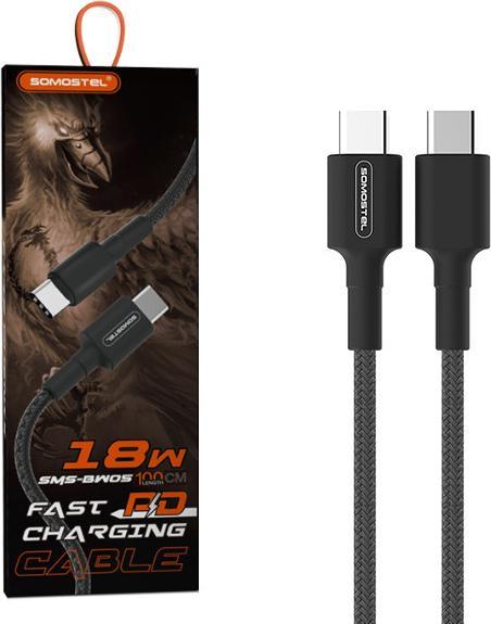 Somostel CABLE TYPE-C TO TYPE-C PD 3.6A BLACK 18W 1M POWER SUPPLY SMS-BW05 PD USB-C TYPEPC (1 m, 18 W)