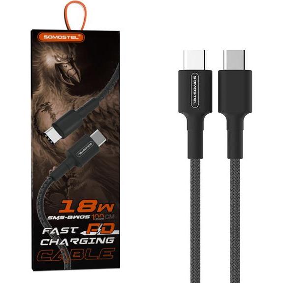 Somostel CAVO DA TIPO-C A TIPO-C PD 3,6A NERO 18W 1M ALIMENTAZIONE SMS-BW05 PD USB-C TYPEPC (18 W), Cavo USB