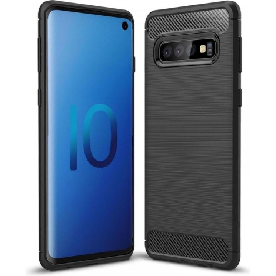 Screenguard Samsung Galaxy S10 Hülle Carbon Brushed Soft TPU (Samsung Galaxy S10), Smartphone Hülle, Schwarz