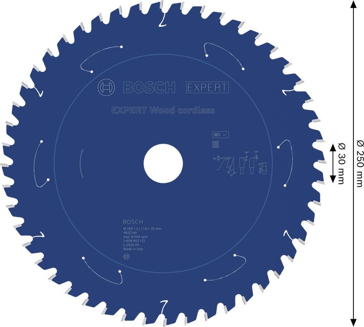 Productafbeelding Bosch Professional Zubehör EXPERT Wood Kreissägeblatt, 250x30 mm, T48
