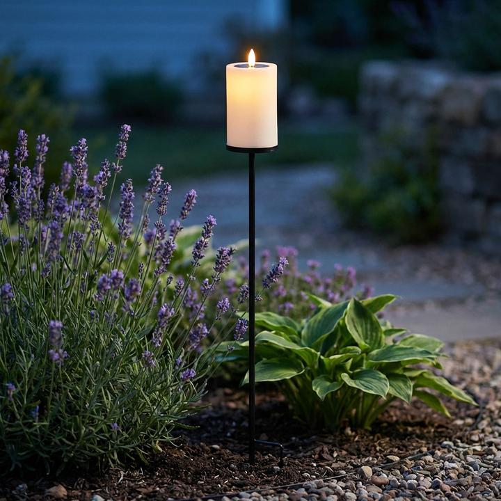Produktbild ProGarden 4er-Set Solar LED Kerze mit Erdspiess gelb flackernd: Outdoor Garten-Deko, schöne Beleuchtung für dr (4x)