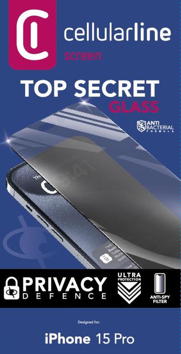 Produktbild Cellularline Top Secret Glass (1 Stück, Apple iPhone 15 Pro)