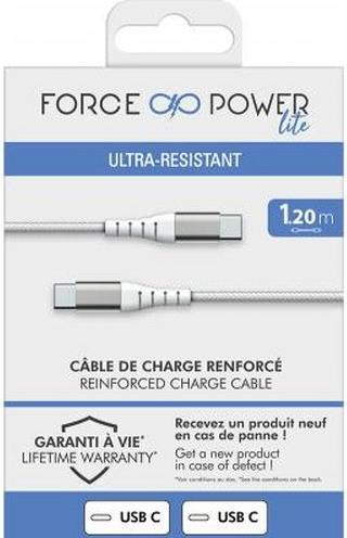 Image du produit Force Power Câble renforcé USB C / USB C 3A 60W avec 12.000 courbures 1,2m (1.20 m, USB 2.0, 60 W)