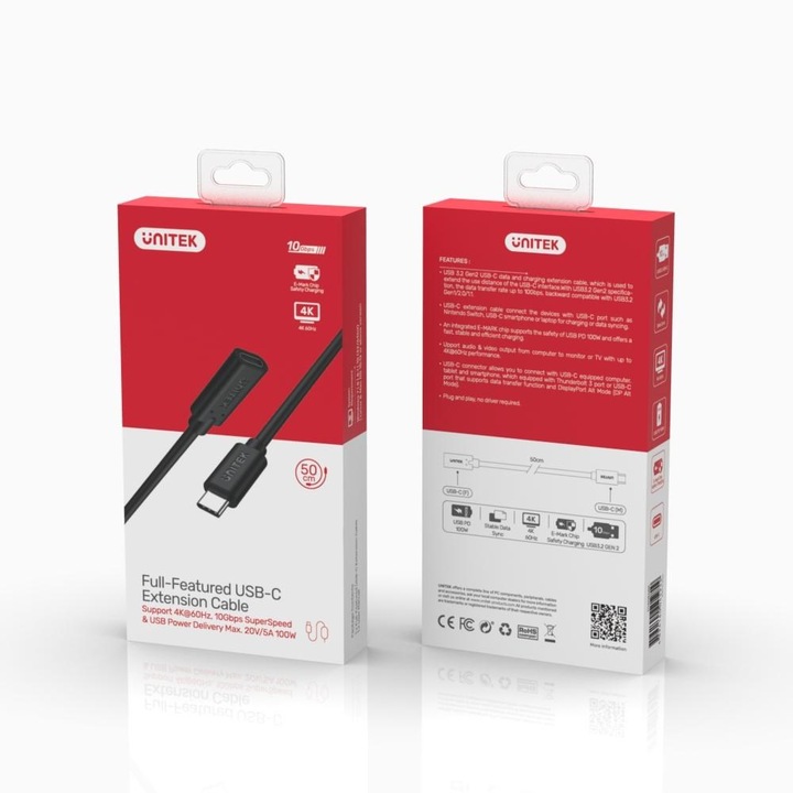 Actual product image Unitek C14086BK USB Cable USB 3.2 Gen 2 (3.1 Gen 2) USB C (0.50 m, USB 3.2 Gen 2)