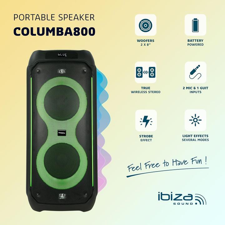 Produktbild Ibiza Leistungsstarker Bluetooth-Lautsprecher mit LED-Beleuchtung, Mikrofon- und Gitarreneingängen