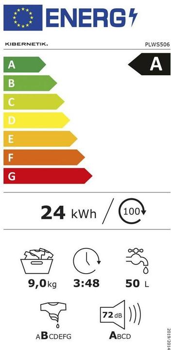Energie-Label Kibernetik PLWS506 PrimeLine Waschmaschine 9kg A-50% Klasse Titan (9 kg, Links)