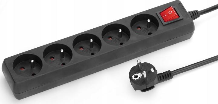 Produktbild Montiss Montis Przedłużacz sieciowy 5 gniazd 2m z przełącznikiem czarny (MT119B-2) (5x, 2 m)