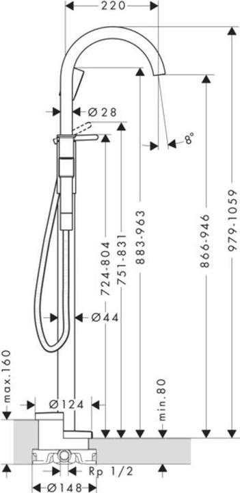 Actual product image Axor ONE ready-to-install set for single-lever bath tub, floor-mounted, bronze