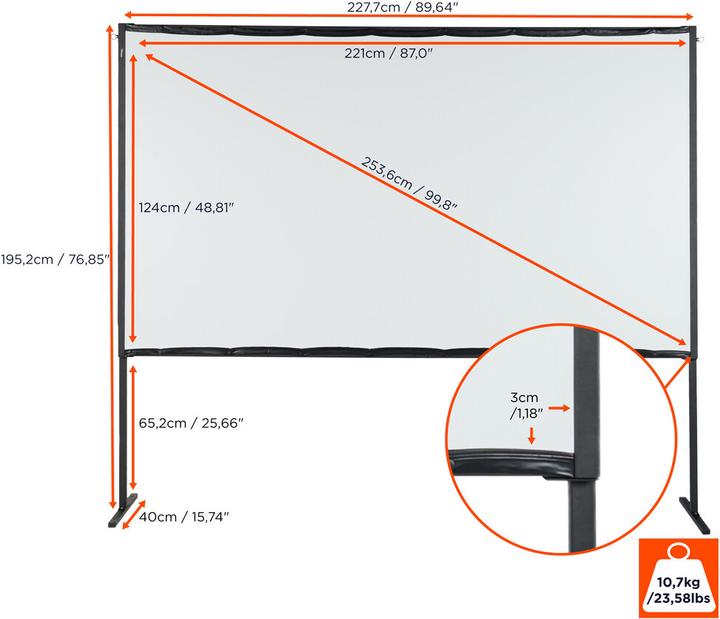 Image du produit Celexon basic line Écran sur cadre pliable 16:9, 100" - Écran sur cadre, home cinéma et plein air (100", 16:9)