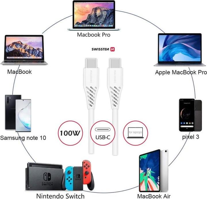 Produktbild Swissten Universal USB-C to USB-C POWER DELIVERY 5A (100W) Data and Charging Cable 1.5m (1.50 m, USB 2.0, 100 W)