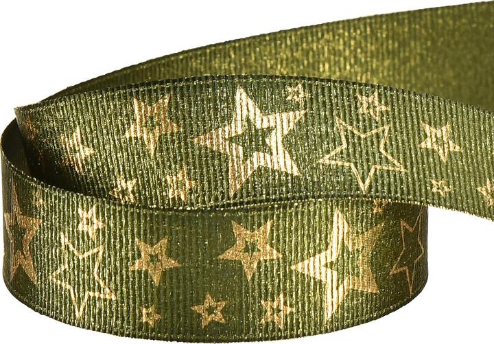 Produktbild Mabella Dekoband für Weihnachten mit Sternenmuster Grün Gold
