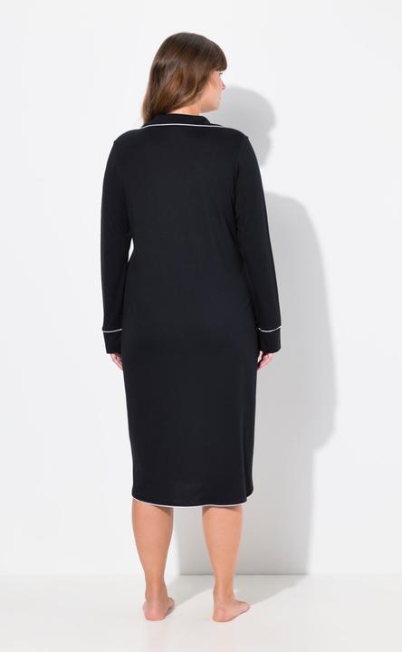 Actual product image Ulla Popken Piped Accent Lapel Collar Cotton Blend Knit Nightgown (62)