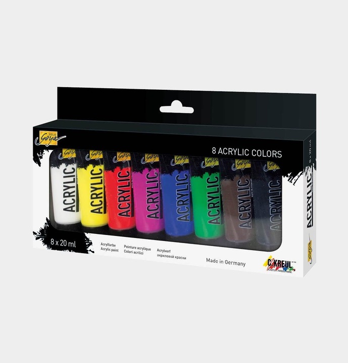 Produktbild Kreul Acrylic Tuben (Schwarz, Permanentgrün, Ultramarinblau, Weiss, Dunkelbraun, Zitron, Magenta, 20 ml)