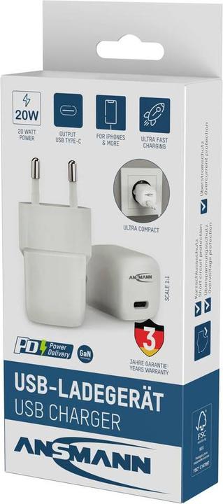 Actual product image Ansmann Home Charger HC120PD GaN Mini, 3A/20W USB-C 1001-0153 (20 W, 1 portion)