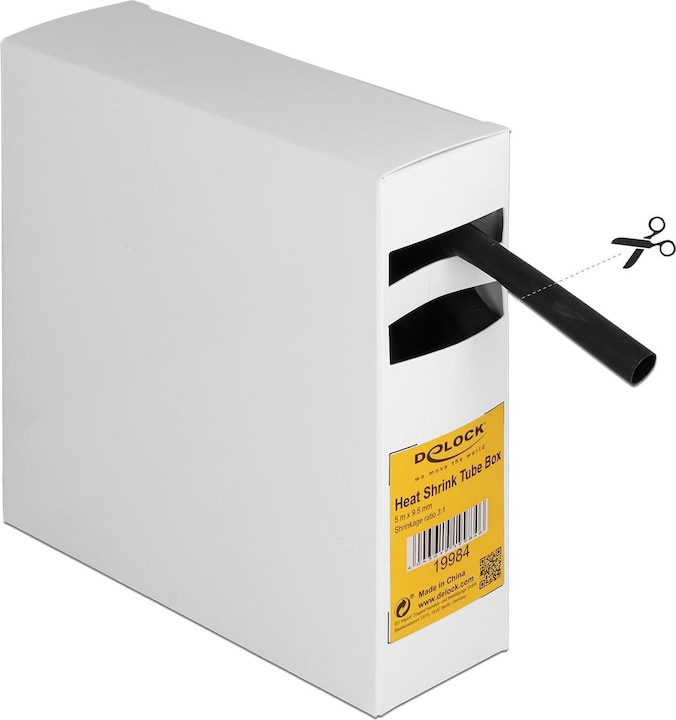 Delock Heat shrink tubing box, with inner adhesive, shrink ratio 3:1, 5 m x 9.5 mm black (1 x)