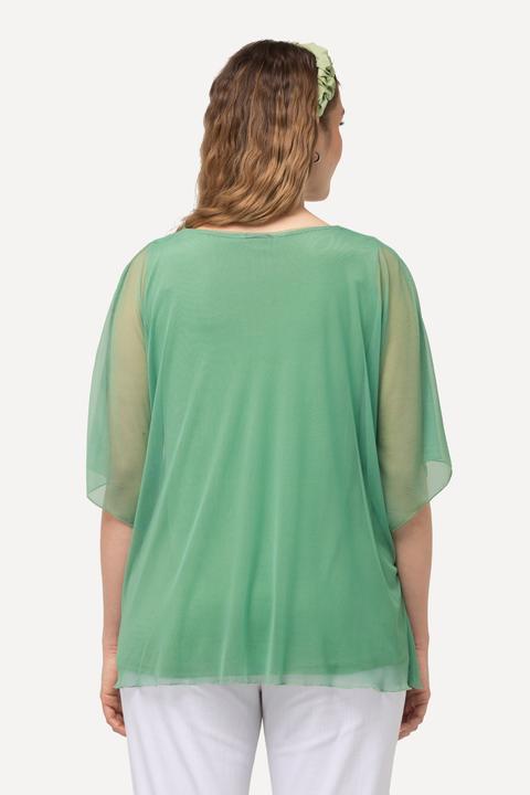 Immagine prodotto Ulla Popken Blusa a doppio strato con fiori, scollo rotondo e mezze maniche (54)
