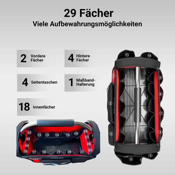 Produktbild Wiltec Werkzeugtasche 41x20x28cm Arbeitstasche 29 Fächer Werkzeug Tasche Gurt