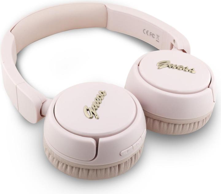 Productafbeelding Guess Headphones Bluetooth 5.3 Metal Logo Script pink (30 h, Draadloze)