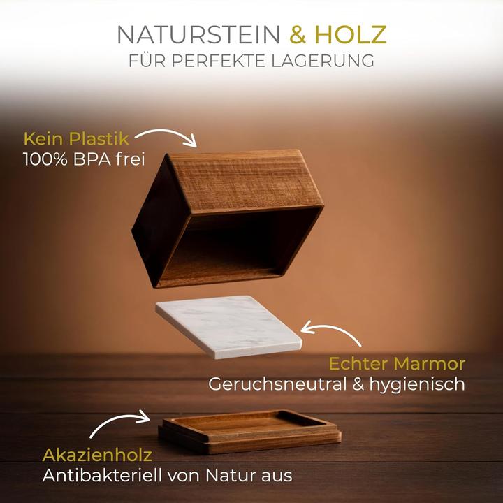 Actual product image Calindoo Butterdose aus Akazienholz mit Marmorplatte