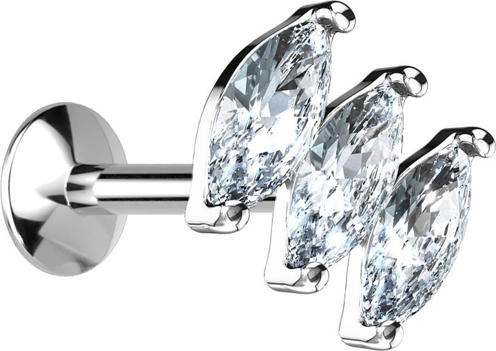 Produktbild Star Piercing Micro UFO Labret Innengewinde silber mit drei ovalen Kristallen (Chirurgenstahl 316L, Messing)