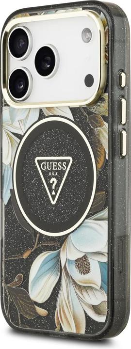 Immagine prodotto Guess Case Magsafe IML Case Glitter Flowers And Triangle With Metal Camera Frame And Buttons For iPh (Apple iPhone 17 Pro Max)