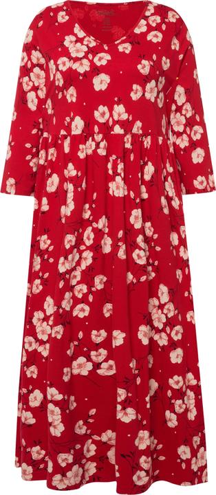 Image du produit Ulla Popken Robe en jersey, col en V et manches 3/4. Motif à fleurs. Ligne en A. (58)