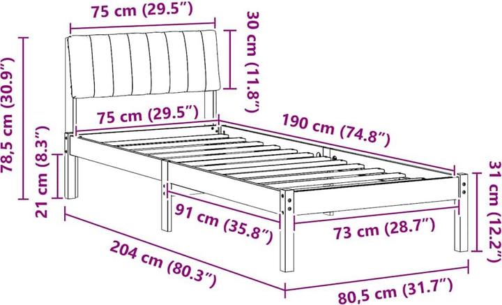 Image du produit vidaXL Plattformbettgestell (75 x 190 cm)