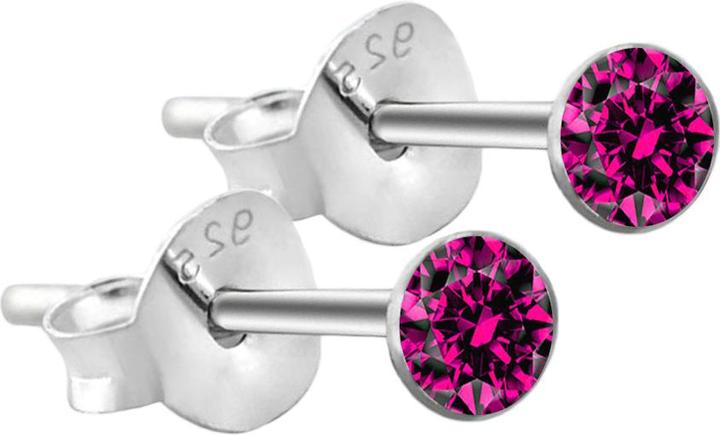 Image du produit Star Piercing Clou d'oreille rond en argent sterling 925 avec cristal fuchsia (sans laiton, Argent sterling 925)