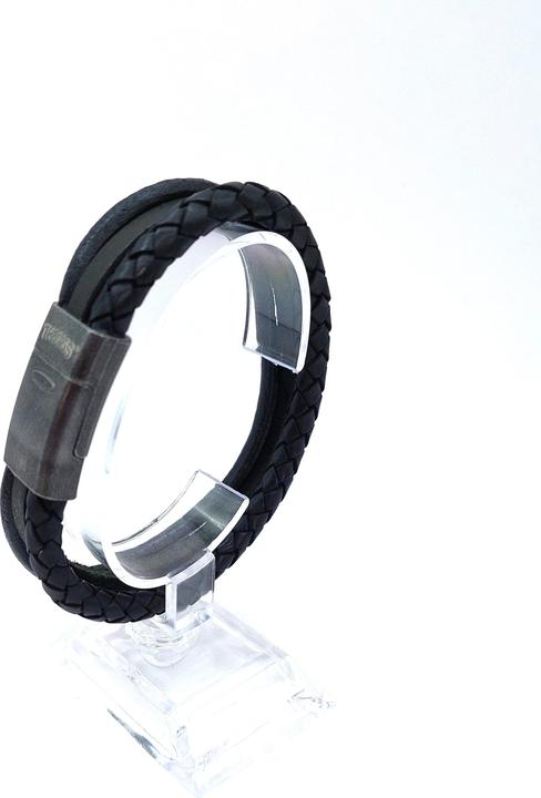 Immagine prodotto Thomss Bracciale in pelle No.18 Unisex in pelle nera e acciaio inossidabile Chiusura opaca Circonferenza (22.50 cm, Acciaio inossidabile, 100% pelle)