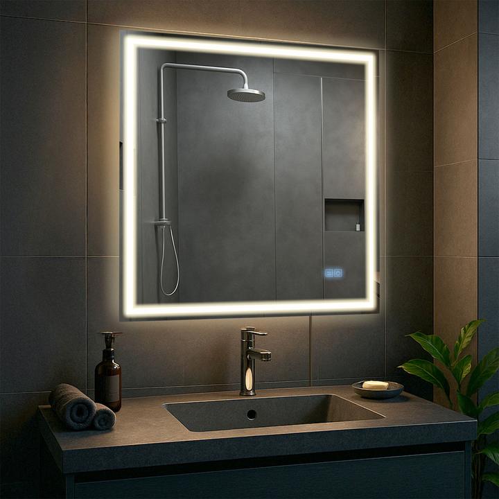 Produktbild CLP Badspiegel Jaffrey Bluetooth-Lautsprecher Anti-Beschlag Quer- und Hochformat LED (80 x 80 x 3.5 cm)