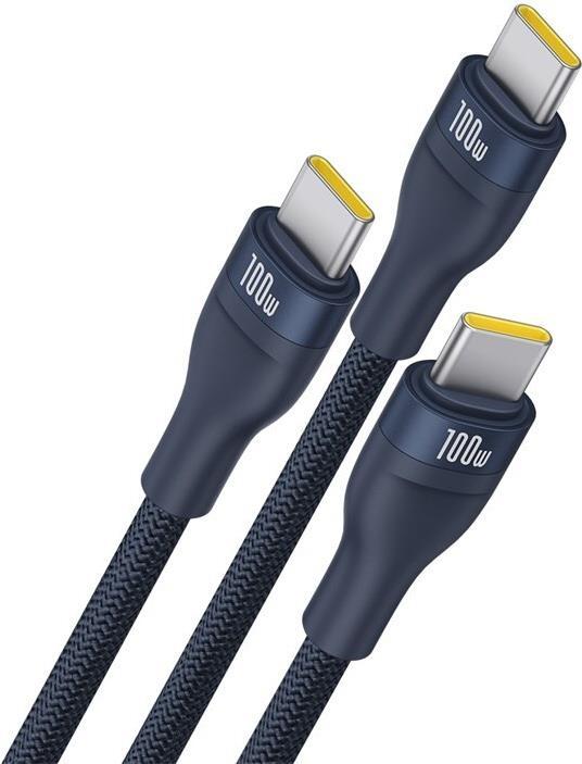 Actual product image Baseus Flash Series Typ C auf C+C+C Schnellladekabel 480 Mbps Blau (1.50 m, USB 2.0, 100 W)