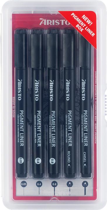 Actual product image Aristo Pigment Liner Graphic 5-pieces Set, 0.05/0.4/0.8/round/chisel, black (Black, 5 x)