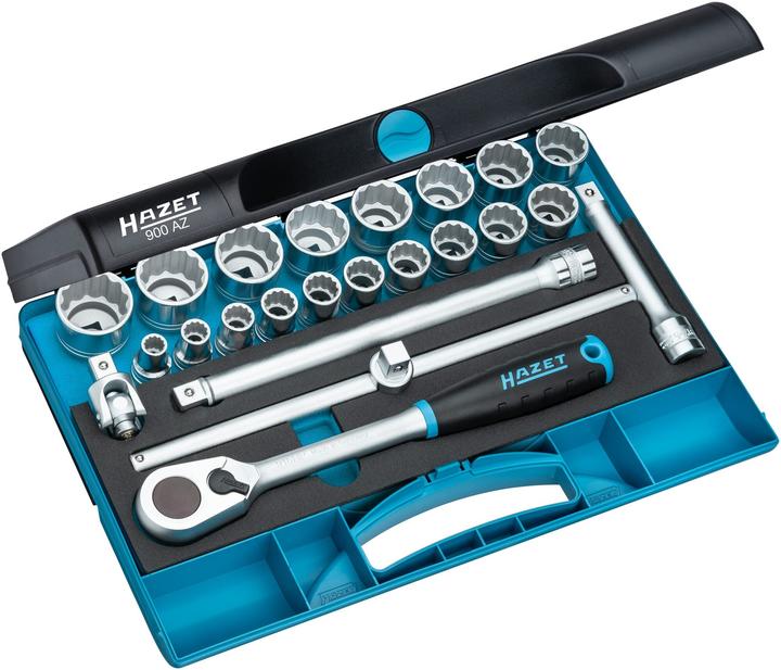 Produktbild HAZET Steckschlüssel Satz 900AZ ∙ Vierkant12,5 mm (1/2 Zoll) ∙ Aussen Doppel-Sechskant-Tractionsprof…
